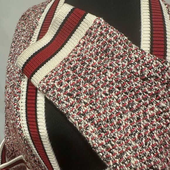 Maje Mapada Knit Button-Front Boyfriend Cardigan in Red & White  -size 2 Medium. - Picture 4 of 14